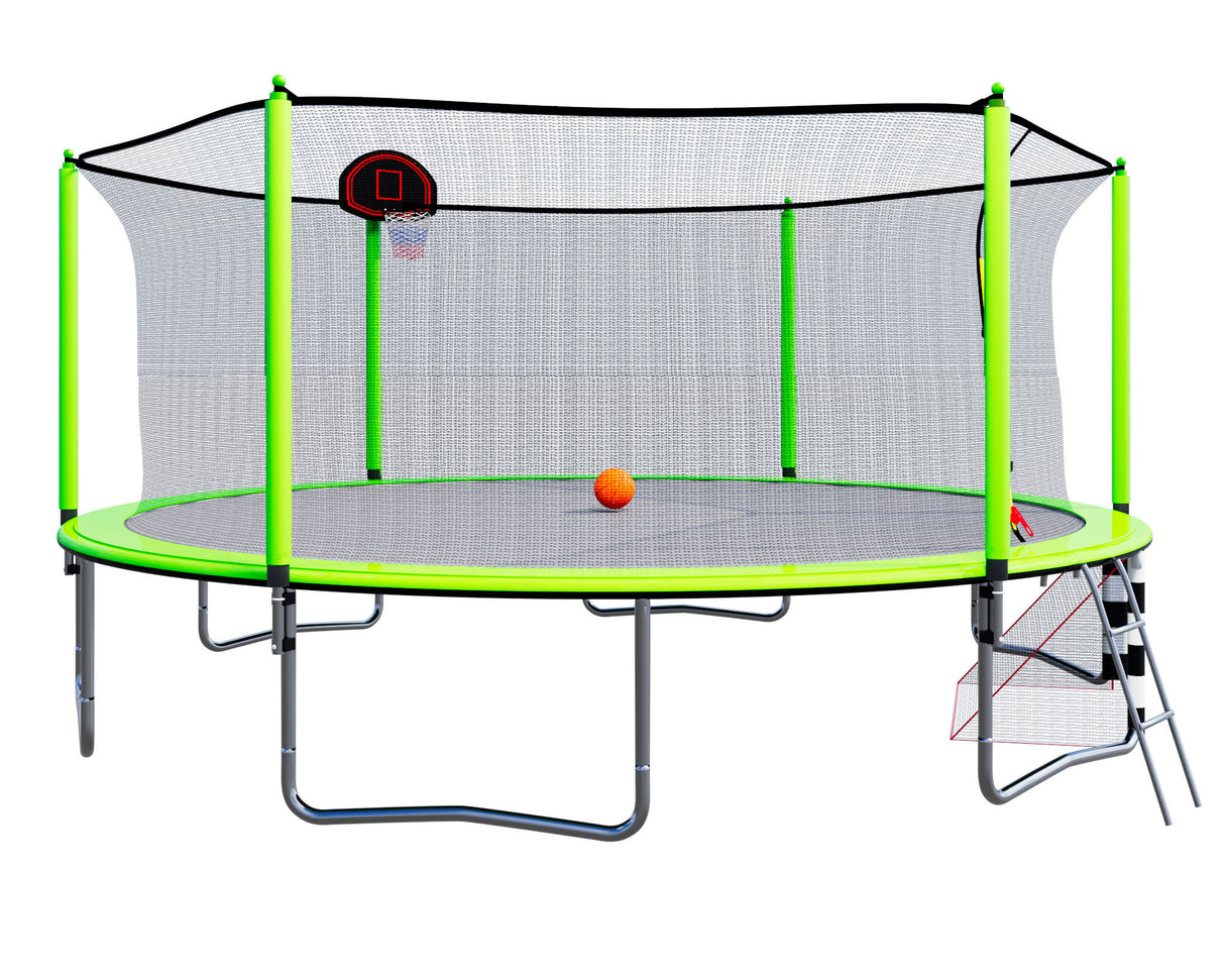 16FT Trampoline with Basketball Hoop pump and Ladder(Inner Safety Enclosure) with soccer goal Green - W550S00062 - image - 2