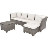 TOPMAX 6-Piece Outdoor Sofa Set, PE Wicker Rattan Sofa with 2 Corner Chairs, 2 Single Chairs, 1 Ottoman and 1 Storage Table, All-weather Conversational Furniture, Beige