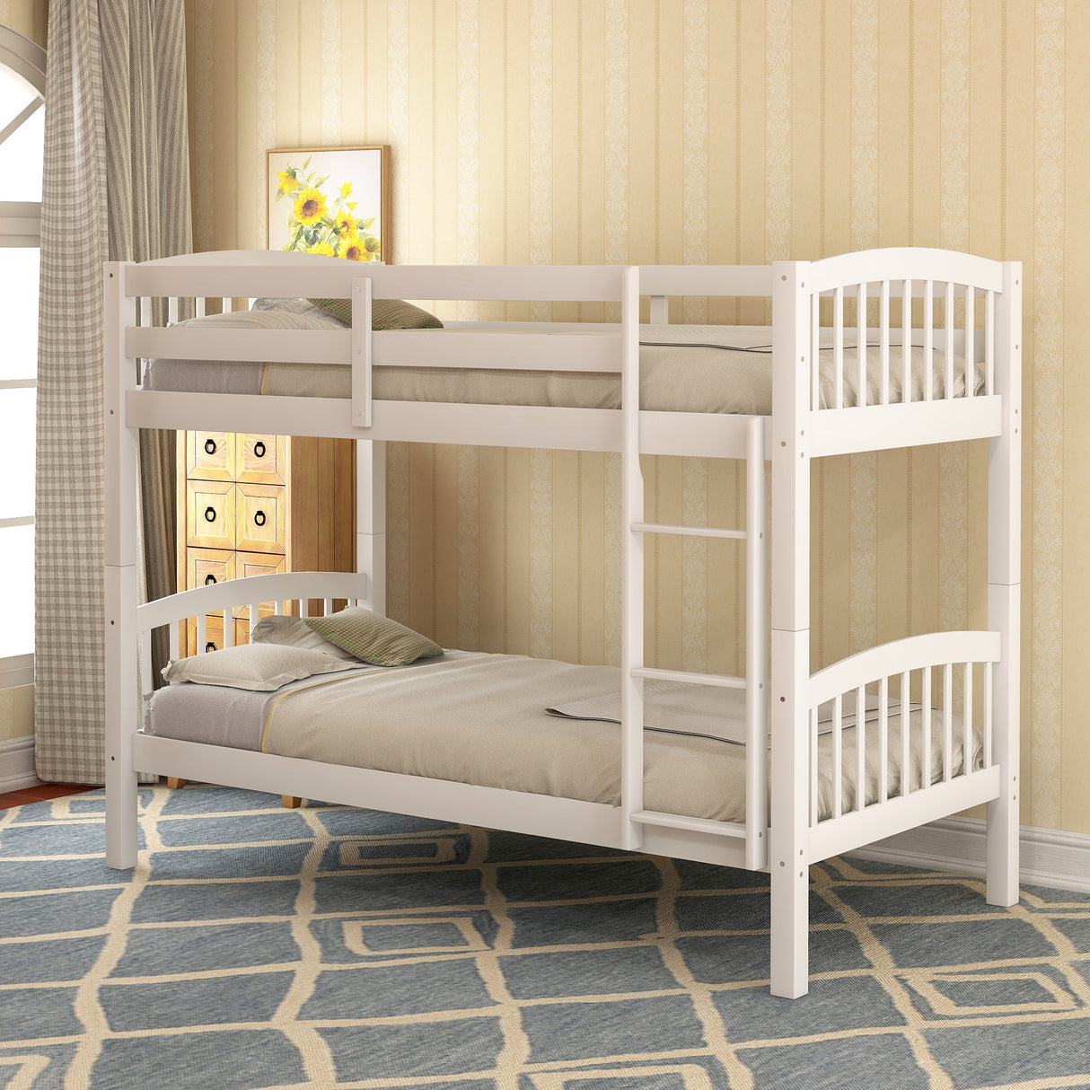 Twin Over Twin Bunk Bed with Ladder,White ( OLD SKU: LP000066AAK) - Home Elegance USA