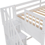 Stairway Twin XL Loft Bed with Twin Size Trundle and 3 Drawers, Storage, Desk, White - Home Elegance USA