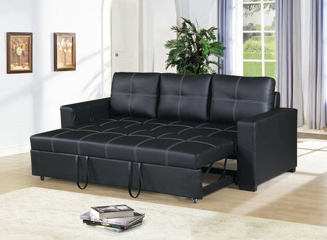 Sectional Sofa Pull out Bed Living Room Couch Black Faux Leather Tufted Convertible Sofa Home Elegance USA