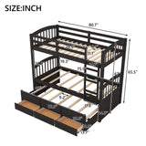 Twin over Twin Wood Bunk Bed with Trundle and Drawers, Espresso - Home Elegance USA