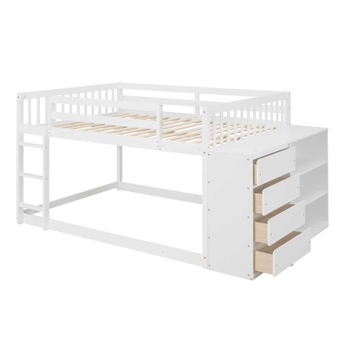 Full over Full Bunk Bed with 4 Drawers and 3 Shelves-White - Home Elegance USA