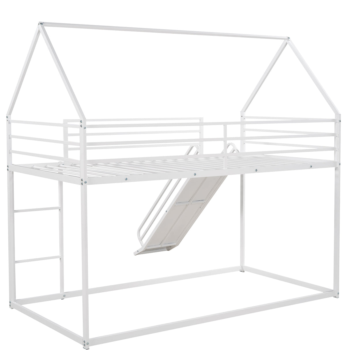 Twin over Twin House Bunk Bed with Ladder and Slide,White - Home Elegance USA