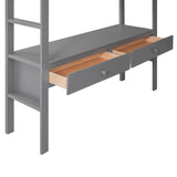 Full Size Loft Bed with Built-in Desk with Two Drawers, and Storage Shelves and Drawers,Gray - Home Elegance USA