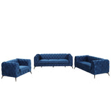 Modern 3-Piece Sofa Sets with Sturdy Metal Legs,Velvet Upholstered Couches Sets Including Three Seat Sofa, Loveseat and Single Chair for Living Room Furniture Set,Blue Home Elegance USA