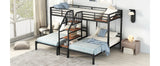 Metal Twin over Twin & Twin Bunk Bed, Triple Bunk Bed with Storage Shelves Staircase, Black - Home Elegance USA