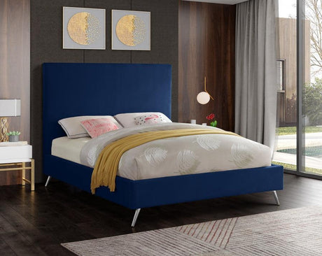 Meridian Furniture - Jasmine Velvet King Bed In Navy - Jasminenavy-K