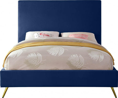 Meridian Furniture - Jasmine Velvet Queen Bed In Navy - Jasminenavy-Q