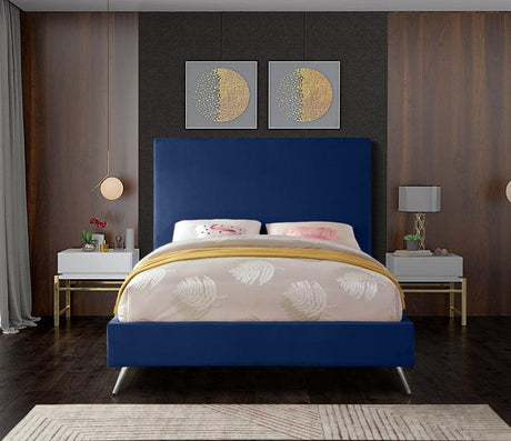 Meridian Furniture - Jasmine Velvet King Bed In Navy - Jasminenavy-K