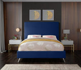 Meridian Furniture - Jasmine Velvet Queen Bed In Navy - Jasminenavy-Q