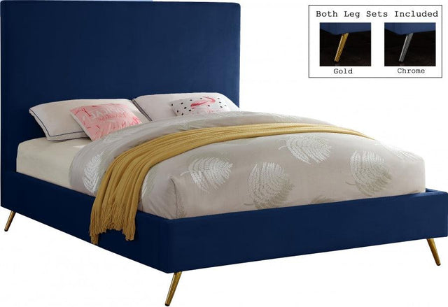 Meridian Furniture - Jasmine Velvet King Bed In Navy - Jasminenavy-K