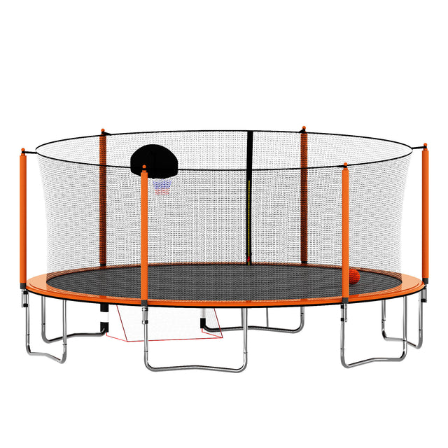 16FT Trampoline with Basketball Hoop pump and Ladder(Inner Safety Enclosure) with soccer goal orange - W550S00020 - image - 1