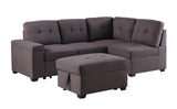 Katie Brown Linen Sleeper Sectional Sofa with Storage Ottoman, Storage Arm - Home Elegance USA