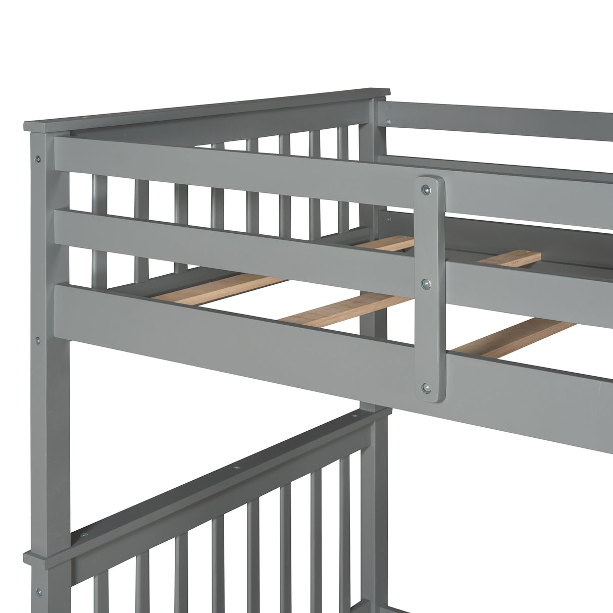 Twin-Over-Twin Bunk Bed with Ladders and Two Storage Drawers (Gray) - Home Elegance USA