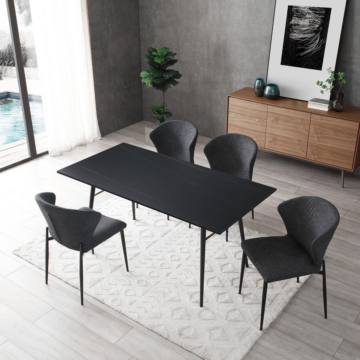 Dining Table Ceramic Tile Kitchen Table Small Space Dining Table for kitchen living room or office Black 62inch - Home Elegance USA