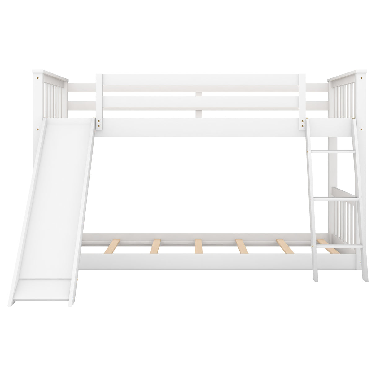 Twin over Twin Bunk Bed with Convertible Slide and Ladder, White - Home Elegance USA