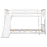 Twin over Twin Bunk Bed with Convertible Slide and Ladder, White - Home Elegance USA