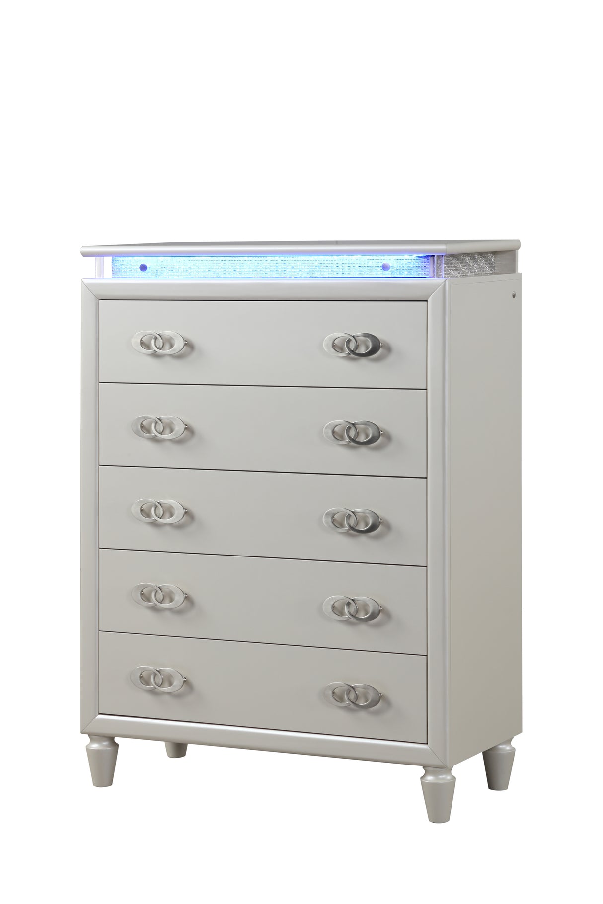 Perla 5 Drawer LED Chest Made with Wood in Milky White - Home Elegance USA