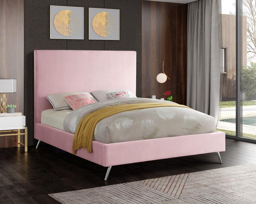 Meridian Furniture - Jasmine Velvet Queen Bed In Pink - Jasminepink-Q