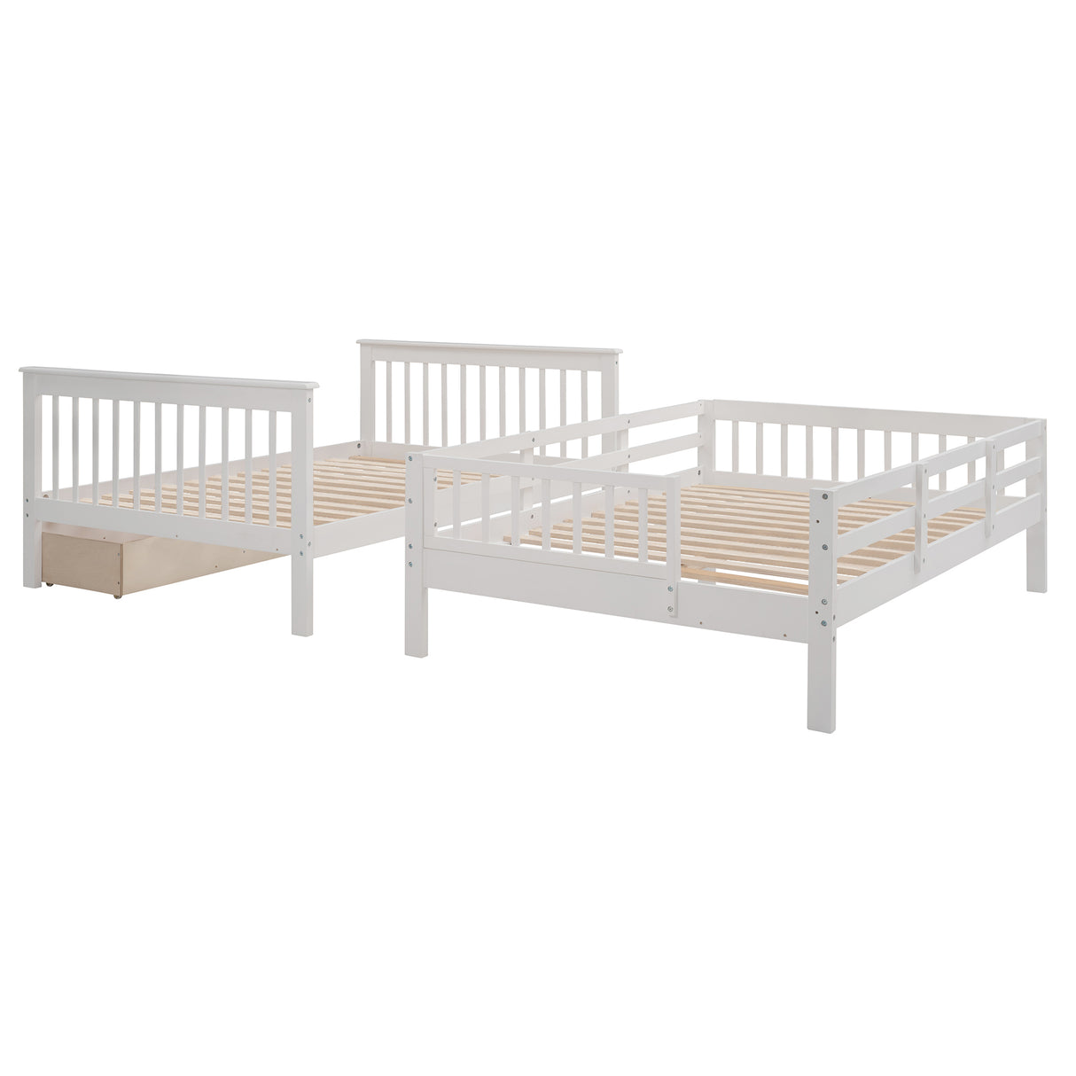 Stairway Full-Over-Full Bunk Bed with Drawer, Storage and Guard Rail for Bedroom, White ( old sku: LP000310AAK ) - Home Elegance USA