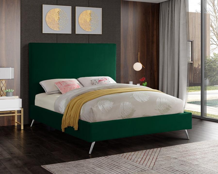 Meridian Furniture - Jasmine Velvet Queen Bed In Green - Jasminegreen-Q