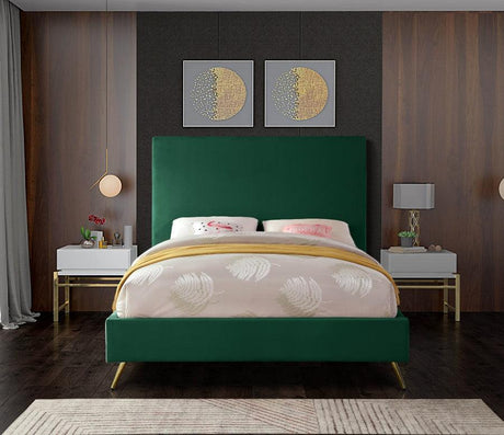 Meridian Furniture - Jasmine Velvet Queen Bed In Green - Jasminegreen-Q