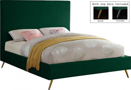 Meridian Furniture - Jasmine Velvet Queen Bed In Green - Jasminegreen-Q