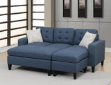 Reversible 3pc Sectional Sofa Set Navy Tufted Polyfiber Wood Legs Chaise Sofa Ottoman Pillows Cushion Couch - Home Elegance USA