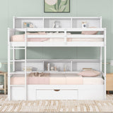 Twin Size Bunk Bed with Built-in Shelves Beside both Upper and Down Bed and Storage Drawer,White - Home Elegance USA