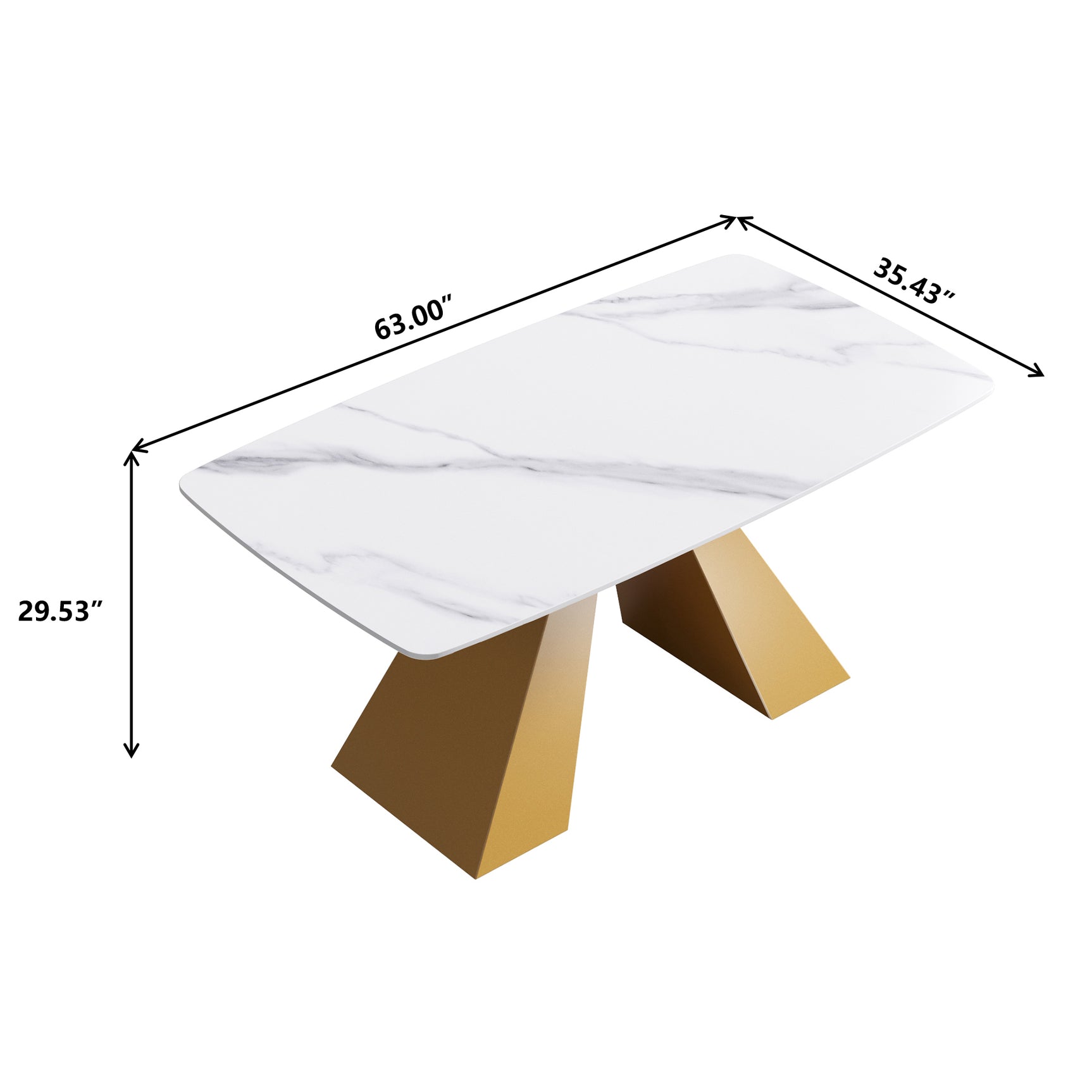 63"Modern artificial stone white curved golden metal leg dining table - 6 people - W1535S00177 - image - 11