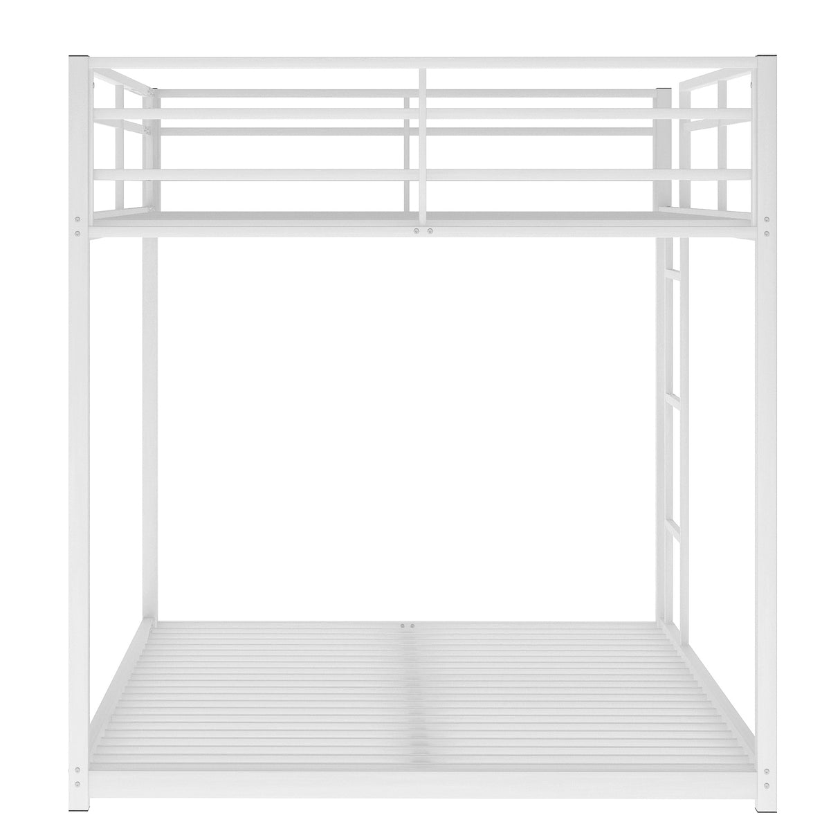 Full over Full Metal Bunk Bed, Low Bunk Bed with Ladder, White（Old SKU:MF197034AAK） - Home Elegance USA