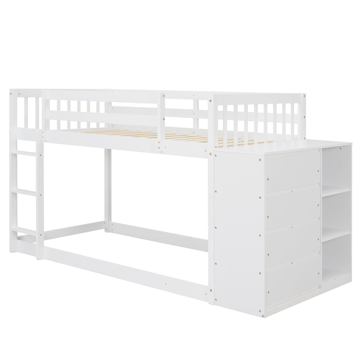 Twin over Twin Bunk Bed with 4 Drawers and 3 Shelves-White（OLD SKU: LP000067AAK） - Home Elegance USA