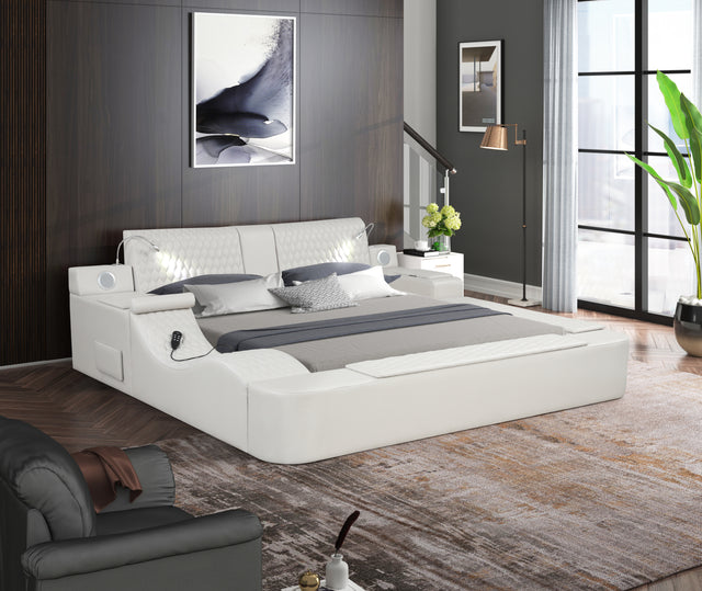 Zoya Smart Multifunctional King Size Bed Made with Wood in Ice - Home Elegance USA