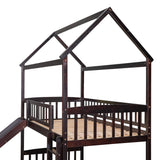 Twin Over Twin Bunk Bed with Slide, House Bed with Slide, Espresso(OLD SKU: LT000214AAP) - Home Elegance USA