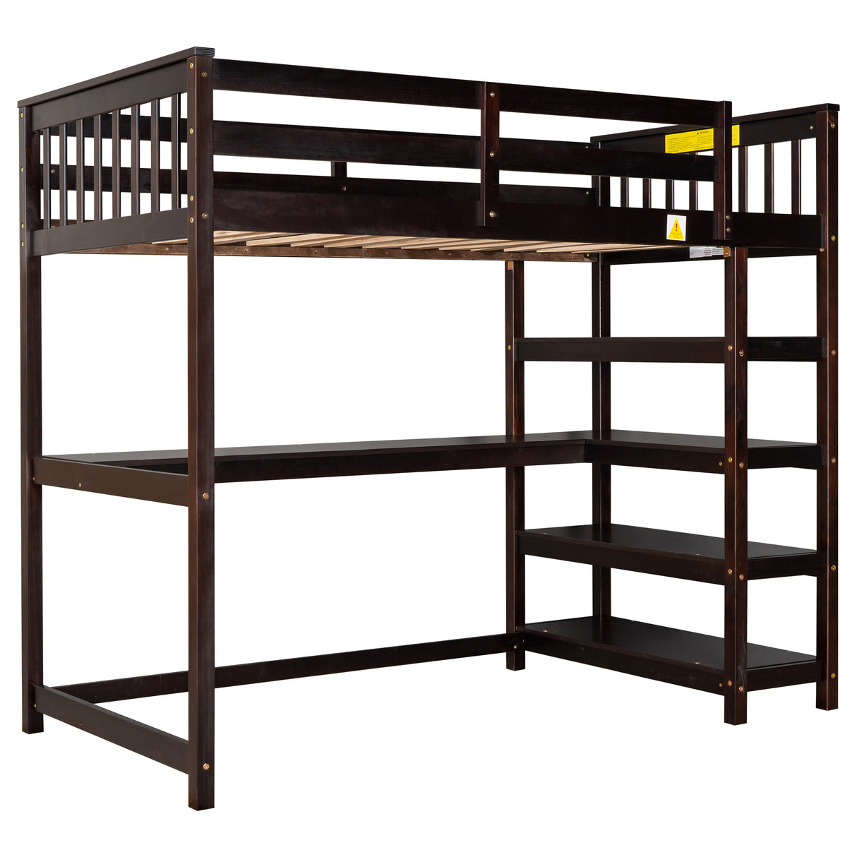 Twin Size Loft Bed with Storage Shelves and Under-bed Desk, Espresso(OLD SKU:SM000245AAP-1) - Home Elegance USA