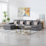 Nolan Gray Linen Fabric 4Pc Reversible Sectional Sofa Chaise with Pillows and Interchangeable Legs - Home Elegance USA