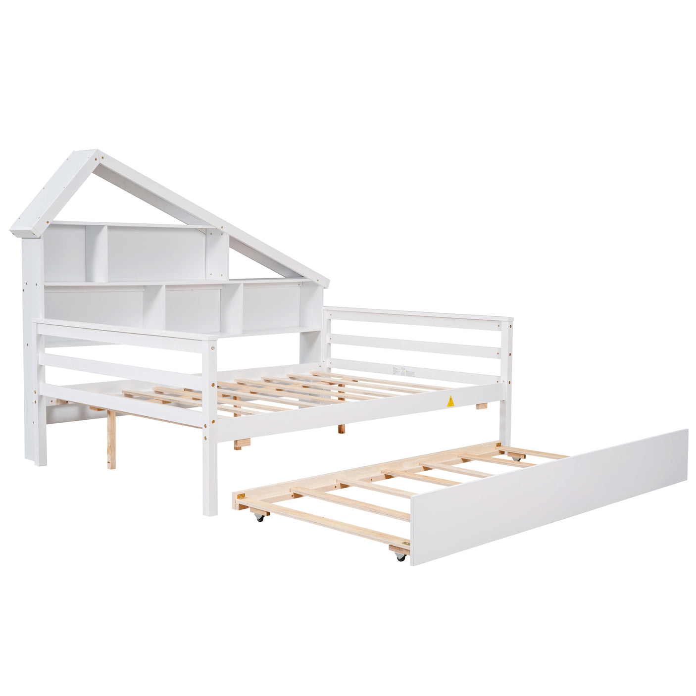 Full Size Platform Bed with Trundle and Shelves, White - Home Elegance USA