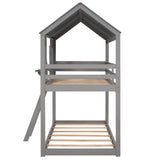 Twin Over Twin Bunk Bed Wood Bed with Roof, Window, Guardrail, Ladder (Gray)(OLD SKU :LP000045AAE) - Home Elegance USA