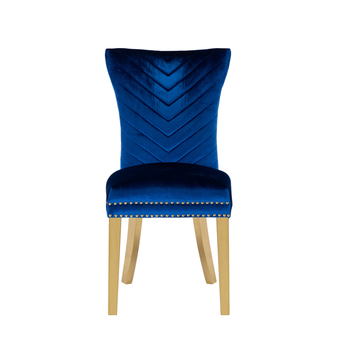 Eva 2 Piece Gold Legs Dining Chairs Finished with Velvet Fabric in Blue - Home Elegance USA