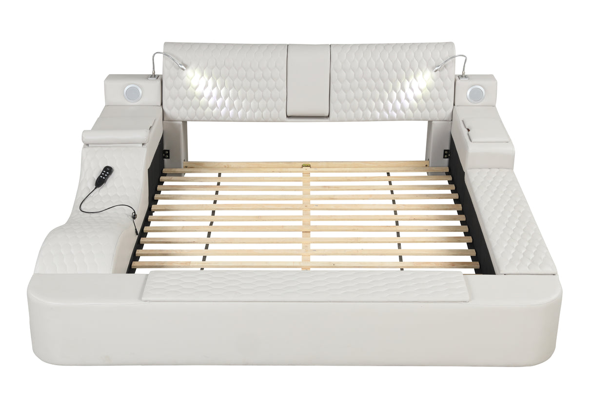 Zoya Smart Multifunctional Queen Size Bed Made with Wood in White - Home Elegance USA