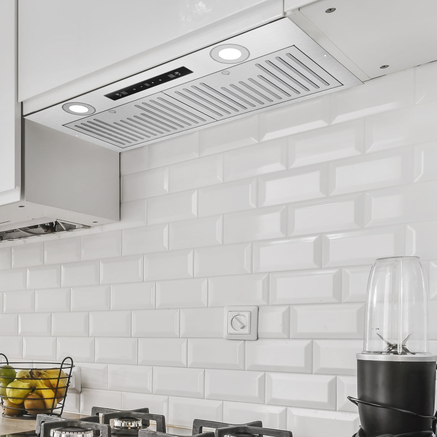 27.5 inch Insert Stainless Steel Range Hood with One Motor, LED Screen Finger Touch Control