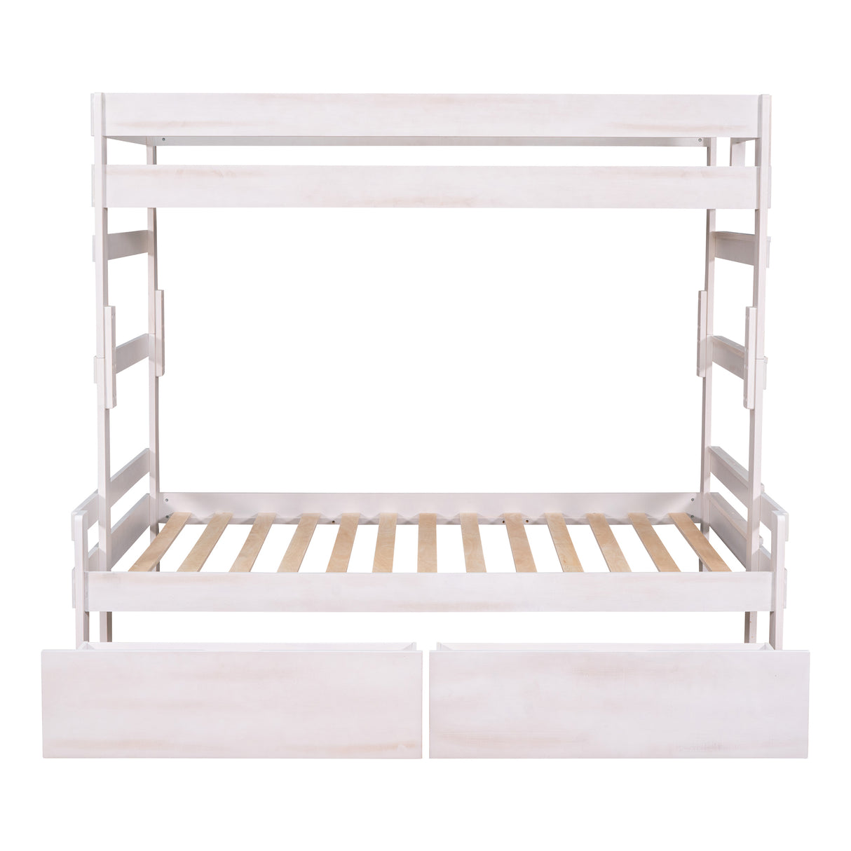 Twin over Full Wood Bunk Bed with 2 Drawers, White - Home Elegance USA