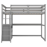 Twin Size Loft Bed with Desk and Shelves,Two Built-in Drawers,Gray(OLD SKU:GX000803AAE) - Home Elegance USA