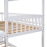 Twin Over Twin Bunk Bed with Slide, House Bed with Slide, White(OLD SKU: LT000213AAK) - Home Elegance USA