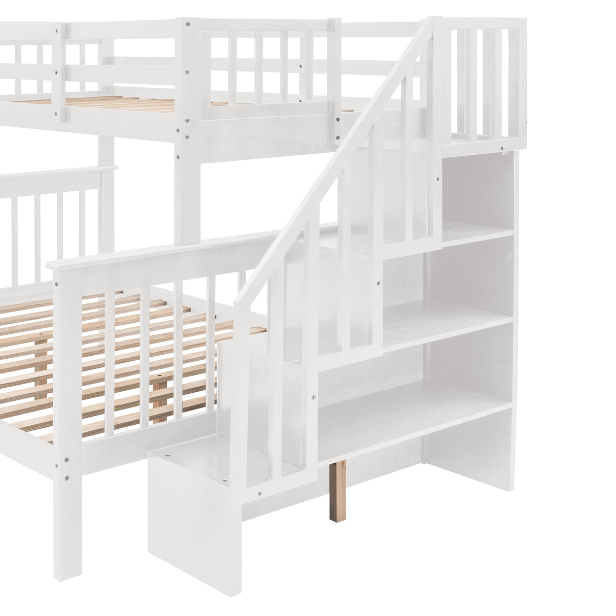 Stairway Twin-Over-Full Bunk Bed with Drawer, Storage and Guard Rail for Bedroom, Dorm, for Adults, White color(OLD SKU :LP000219AAK) Home Elegance USA