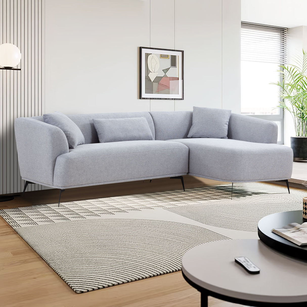 L-Shape Sectional Sofa Couch with Chaise,Metal Legs,Light Grey - Home Elegance USA