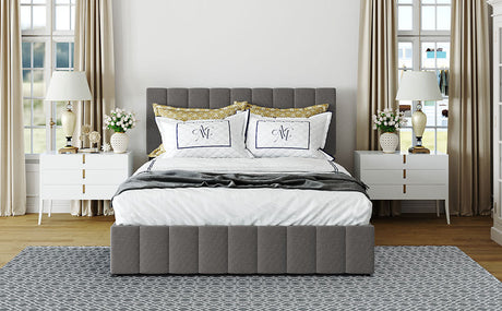 Queen size Upholstered Platform bed with a Hydraulic Storage System - Gray - Home Elegance USA