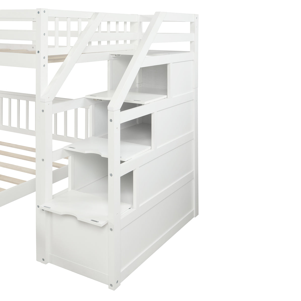 Twin over Full Loft Bed with Staircase,White(OLD SKU:SM000107AAK) - Home Elegance USA