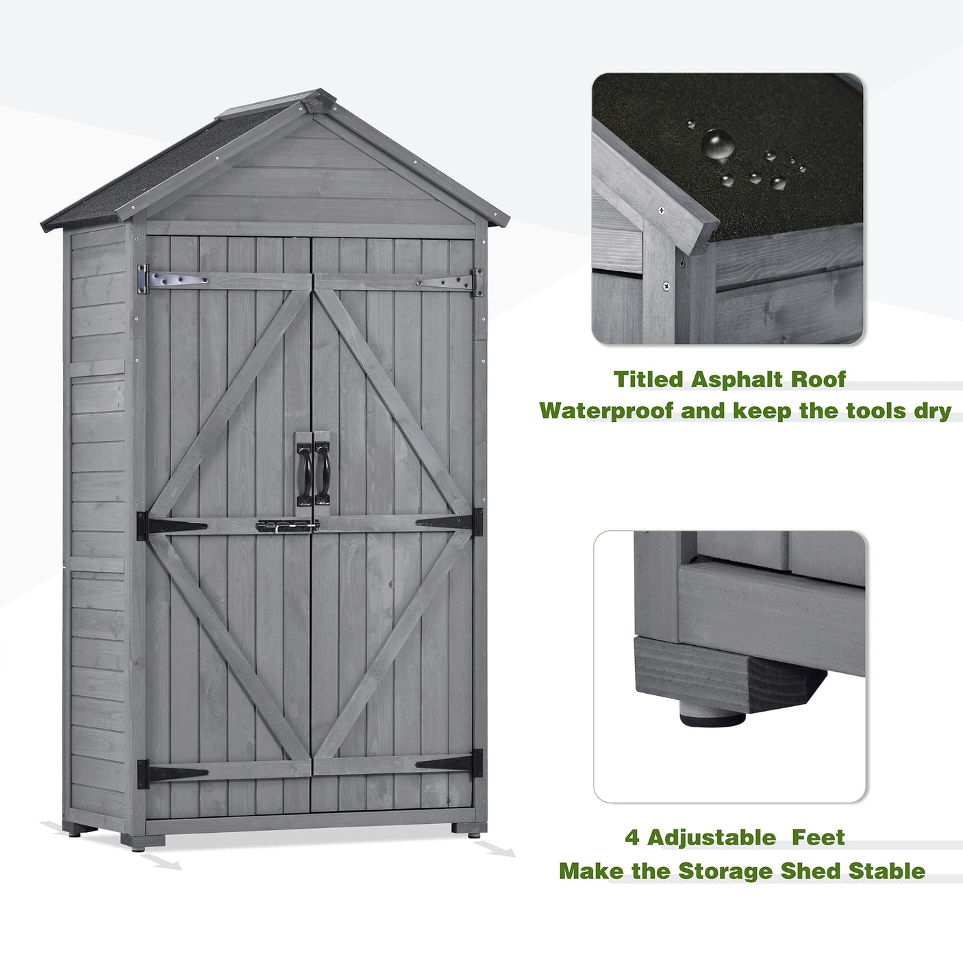 TOPMAX 5.8ft x 3ft Outdoor Wood Lean-to Storage Shed Tool Organizer with Waterproof Asphalt Roof, Lockable Doors, 3-tier Shelves for Backyard, Gray